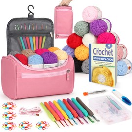 Reessy Crochet Kit, 88 PCS Crochet Kits for Beginners Adults Include Instructions Ergonomic Crochet Hooks 15Pcs × 25g Yarn Storage Bag and Knitting Accessories, Complete Beginners Crochet Kit - Pink