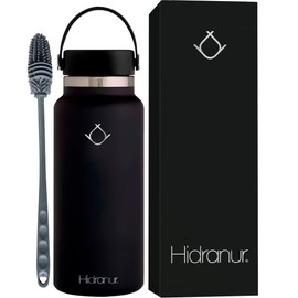 Hidranur Termo Botella de Agua, Termo de Acero Inoxidable sin BPA, 40 Oz (1182.94 ml), Termo Para Cafe, 24 Horas de Agua Caliente y Fria, Tapa Hermética, Ideal para Viaje (Negro, 40 Oz (1182.94 ml))
