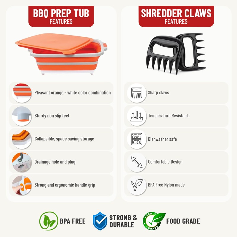 AMBRINT Medium 8L BBQ Prep Tub with Lid & 2