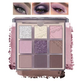 Purple Eyeshadow Palette, 9-Color Shimmer Eye Shadow Pallets for Women, Richly Pigmented Purple Eyeshadows, Waterproof & Smoothly Blendable Glitter Eye Shadows for Girls and Women