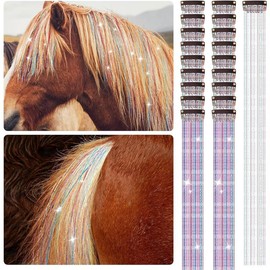 18 Pcs Horse Accessory Clip in Hair Extensions for Mane and Tail Tack Horse Stuff Pony Hair Tinsel for Real Horses Western Bride Horse Lover and Girls Birthday (Multicolor) - Colour: Silver