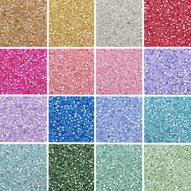 INSPIRELLE Uniform 80 Gram 12/0 (2mm) Cylinder Glass Seed Beads for Craft Jewelry Making, 16 Pearl Lustre Colors