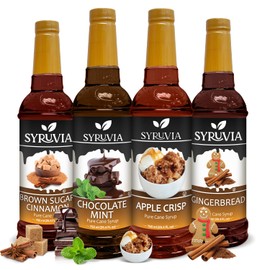 Syruvia Holiday Syrup Variety Pack Chocolate Mint, Apple Crisp, Gingerbread & Brown Sugar Cinnamon - 25.4oz - 4-Flavor Holiday Gift Set, Gluten-Free, Kosher (4-Pack)