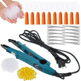 Fusion Keratin Hair Extensions Heat Tool Set - Connector Wand, 2 Bags Teal Green Glue Granules, Hair Clips, Finger Protector, and Templates
