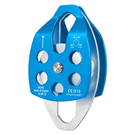 NewDoar CE Certified Large Rescue Pulley 30KN Double Pulley Single/Double Sheave with Swing Plate for Rescue Hauling Arborist Tree Climbing(Double Pulley - Blue 1pcs)