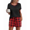Ekouaer Women Pajama Set Casual Short Set Black and Red Plaid Medium