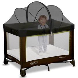 Pack N Play Tent Cover - Bassinet Cover for Pack N Play/Travel Crib/Mini Crib/Playpen, Bassinet Mosquito Net Cover with Two-Way Zippers (Black-Large)