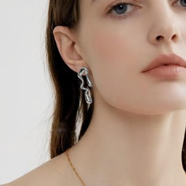 Earrings for Women 18K Gold Plated Earrings Asymmetrical Waterdrop Hoops Irregular Earrings Stainless Steel Hypoallergenic Earrings for Women and Girls Fashion Jewellery, Alloys