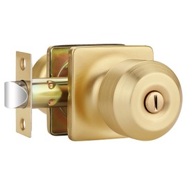 EHOMEWARE 1 Pack Gold Door Knob, Door Handles Interior, Bedroom Door Knobs with Lock, Bathroom Door Handle, Keyless Privacy Door Knob, Reversible Door Lever for Left/Right Handed Doors