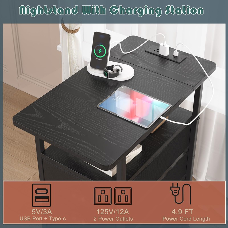 sthmec End Table with Charging Station,LED Side Tables with USB