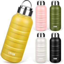 TYESO Water Bottle Vacuum Insulated Sports Bottle Direct Drinking Stainless Steel Double Wall Wide Mouth with Handle Adults Children (Yello, 25 oz)