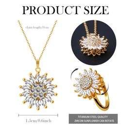 KONPJE Sunflower Fidget Necklace for Women Gold Moon Necklace Rotating Heart Necklace Spinning Crystal Sunflower Necklace Crescent Moon Necklace Anxiety Necklace Jewelry Accessories (Set2)