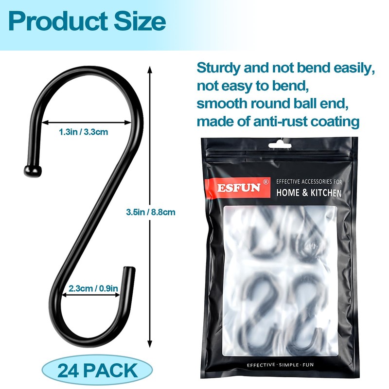 ESFUN 24 Pack S Hooks, 3.5 Inch Heavy Duty S