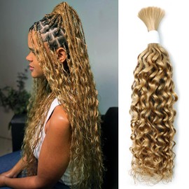 Liqusee Water Wave Curly #27 Human Braiding Hair 100g One Bundle/Pack Bulk Human Hair for Braiding No Weft Micro Human Hair Braiding Hair Wet and Wave for Boho Braids (24 inch, Water Wave #27)