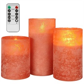 ANGELLOONG Orange Flameless Candles with Remote, Real Wax Battery Operated LED Pillar Candles for Christmas Decorations, Flickering Fake Fall Candles for Wedding Bathroom Kitchen Party Decor