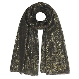 Lina & Lily Gold Glitter Women's Scarf Hijab Head Wrap Oversized (Black)(Size: One Size)
