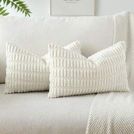 JOTOM Set of 2 Corduroy Soft Cushion Covers, Modern Cushion Covers, Decorative Sofa Cushion, Decorative Cushion Cover for Living Room, Sofa, Bedroom, Beige, 40 x 60 cm