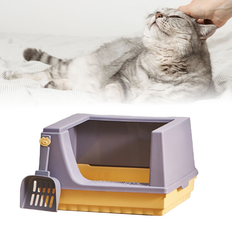 Cat Litter Box Semi Enclosed Heightened Fence Prevent Leakage Large