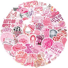 PNGIF Graffiti Cowgirl Stickers Pack of 50 Waterproof Pink Stickers for Laptop MacBook Motorcycle Helmet Kindle Suitcase Scrapbook Journal, Anime Stickers for Teenagers and Adults