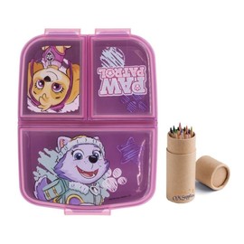 OM SUPPLIES Patrol Girl Reusable Sandwich Lunch Box 3 Multi Compartment Kids Children School Includes Half Size 12pcs Pencil Set (Patrol Girl)
