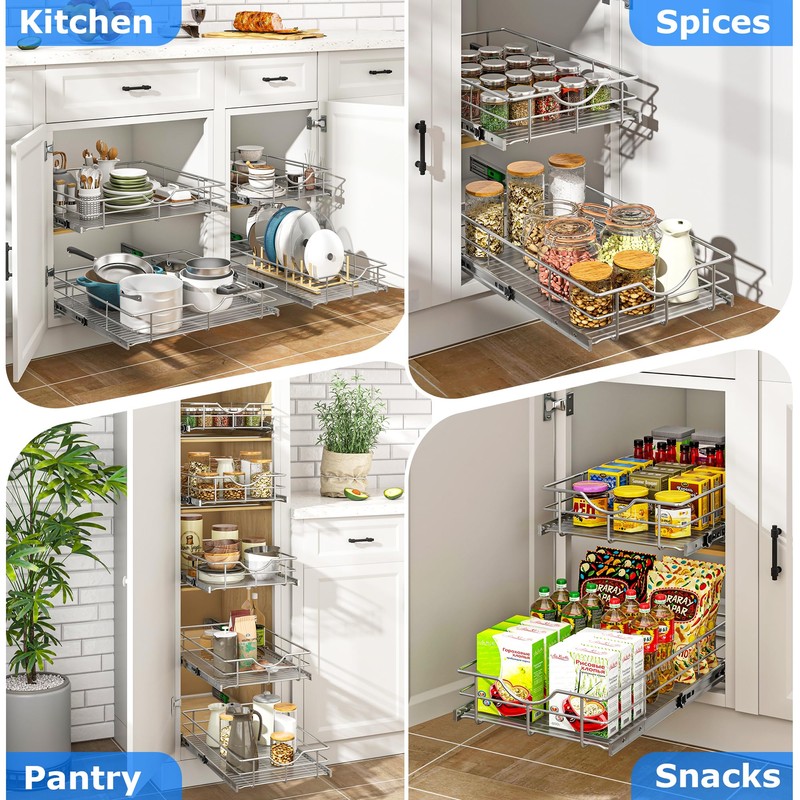 WelFurGeer Soft Close Slide Out Cabinet Shelf, 11" W x