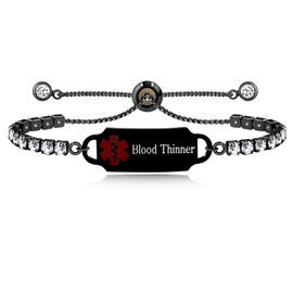 Tobestu Black Plated Medical Emergency Warning Tennis Bracelet - Red Medical Symbol Blood Thinner Bracelets for Women YA4988