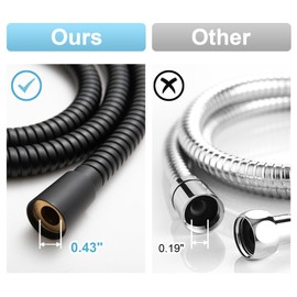 OFFO Shower Hose High Flow 0.43” Large Bore, 80 in Kink Free Stainless Steel Shower Head Hose Replacement G1/2”, Leak-proof Extra Long Flex Handheld for Pet Bathing Cleaning, Matte Black