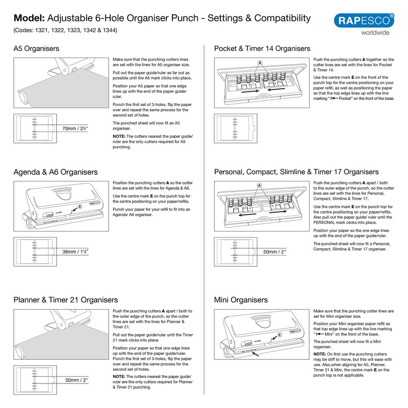 Rapesco Adjustable, 6 Hole Paper Punches (1344)