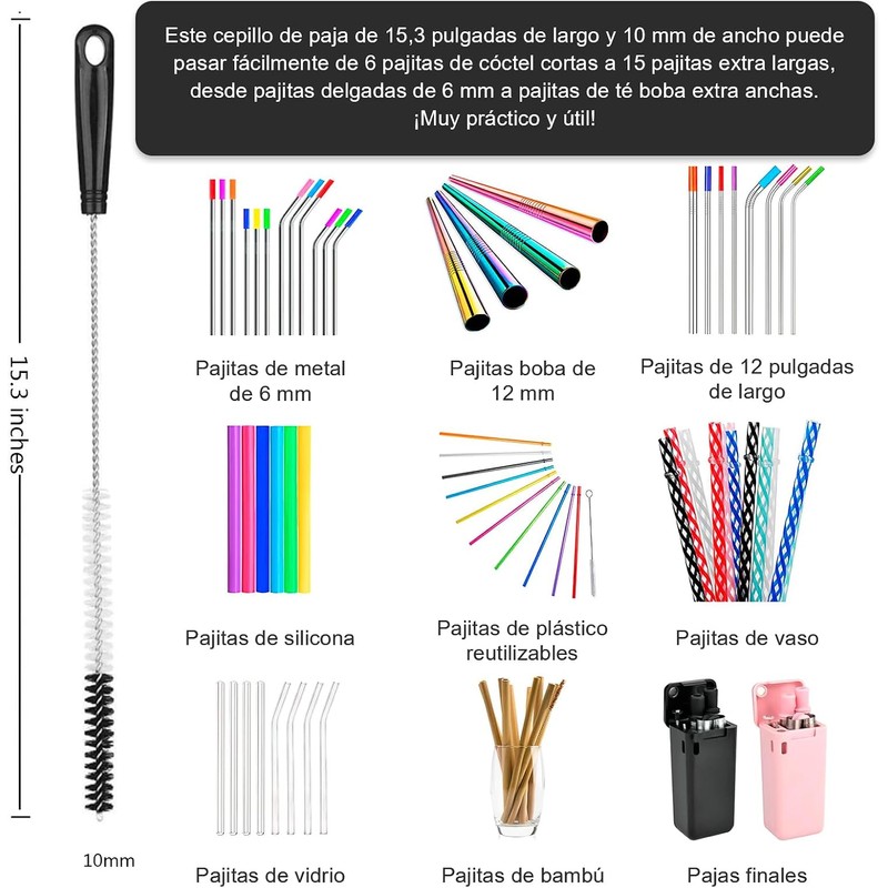 RENDIN 8 Piezas Cepillo para Lavar Popotes,para La Limpieza de