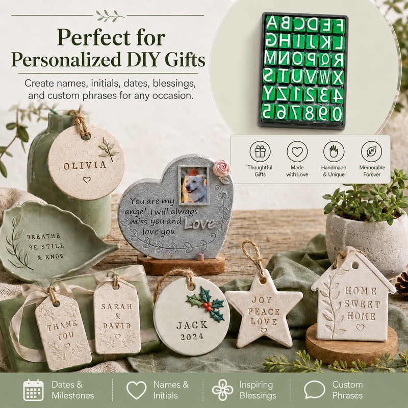 2 Pack Clay Stamps Alphabet Set, Alphabet Stamps for Clay