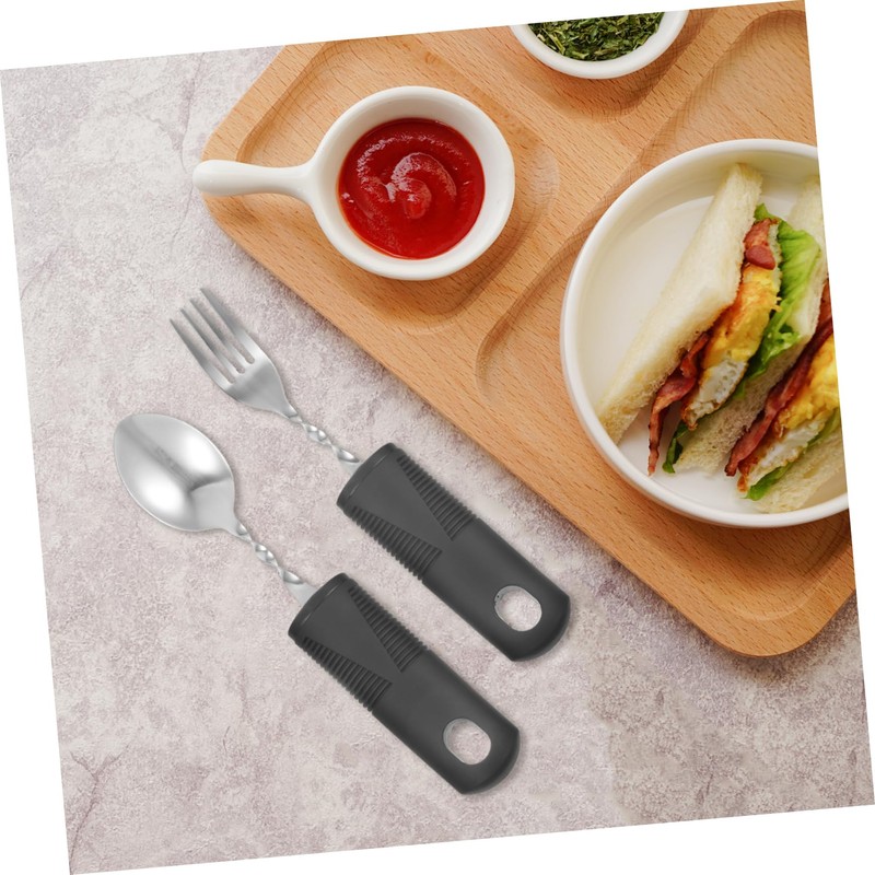 BIUDECO 1Set Elderly Adaptive Utensils Skid Fork Spoon for Trembling