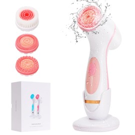 Cepillo de Limpieza Facial, Exfoliador de Doble Rotación Impermeable con 3 Cabezas de Cepillo y 2 Velocidades Ajustables, Cepillos Faciales Exfoliantes Recargables para Limpieza y Cuidado de la Piel