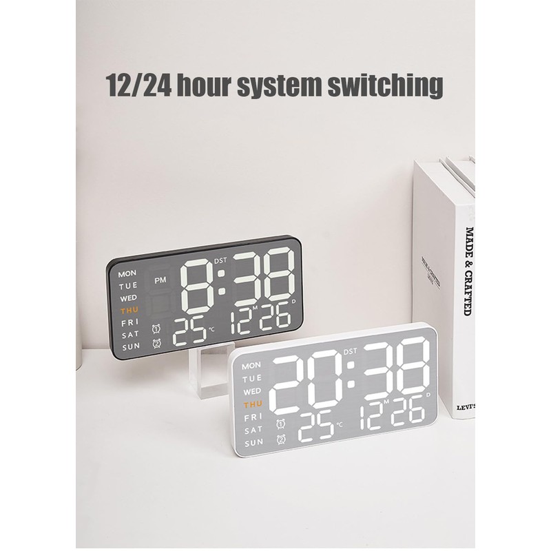 ThreeH Brushed Metal Digital Clock - LED Display Date Weekday
