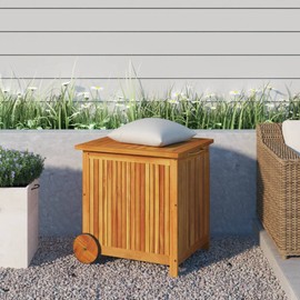 TREATLIFE HOME Patio Storage Box with Wheels, Solid Acacia Wood, Outdoor Cushion Organizer, 23.6" x 19.7" x 22.8"