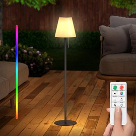 GGII Solar & USB Rechargeable Outdoor Floor Lamp Dimmable RGB Warm White LED Lights for Yard Garden Patio(Round Base h 40 inch Black)