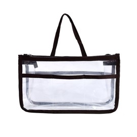 Cosmetic Purse Make-up Organiser Clear PVC w/Zippers Black Trim (Black, 28 * 10.5 * 16cm)