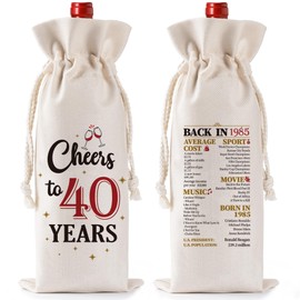 Funny Birthday Wine Bag Gift - Cheers to 40 Years Ideas Birthday Wine Bottle Bags for Women Men, Ideas 1985 Present with Drawstring Burlap Reusable for 40th Anniversary Decorations