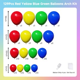 Red Yellow Blue Green Balloons Arch Kit, 129PCS Yellow Blue Red Balloons