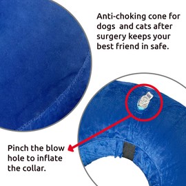SIMENA Inflatable Pet Recovery Cone Collar for Cats and Dogs, Protective After-Surgery Adjustable Cone to Prevent from Biting and Scratching, Comfy Pet Collar (Blue, Small)