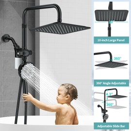 EAARSUO 10" Rainfall Shower Heads with Handheld Spray Combo High Pressure, Magnetix Shower Head with Filters for Hard Water, 2 in 1 Dual Shower Head with Handheld and Adjustable Slide Bar (Black)