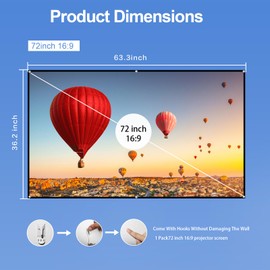 Swokely 72-inch Portable HD Projector Screen 16:9 Projection Screen Foldable Durable Wall Mounted for Outdoor Movies Home Theater Office