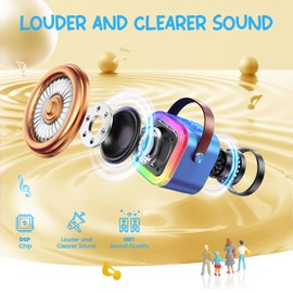 Kinglucky Mini Karaoke Machine for Kids, 2025 TOP Birthday Gifts Ideas for 3-12 Year Old Girls, Christmas Party Gifts Kids' Personal Video Players Accessories with 2 Wireless Microphones - Gold Blue