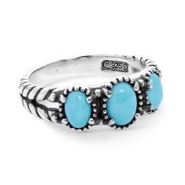 American West Sterling Silver Women's Ring Blue Turquoise Gemstone 3-Stone Design Size 9