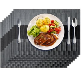 BIPASION Placemats, Placemats for Dining Table Set of 8, Heat-Resistant Washable PVC Table Mats for Kitchen Dining Room, Grey
