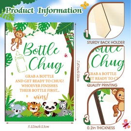 Sherr Safari Cool Baby Shower Games Bottle Chug Sign Wooden Jungle Animal Baby Gift Sets Gender Reveal Party Favors and 12 Pcs Baby Bottle Shower Favor Baby Bottles for Baby Shower Games Gender Reveal