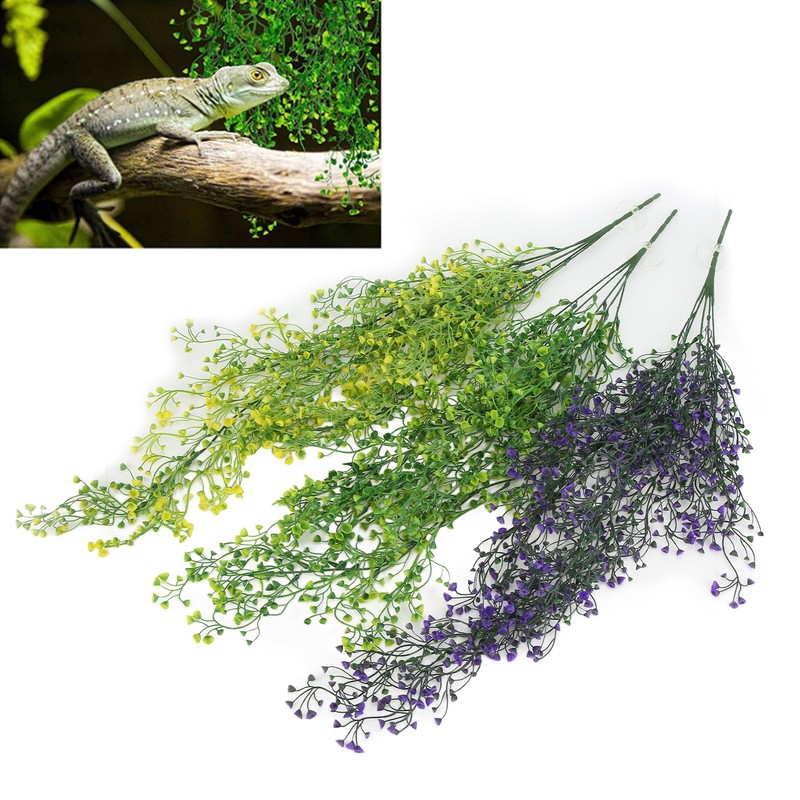 3pcs Artificial Reptile Plants Reptiles Terrarium Leaves for Lizards Geckos