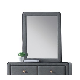 Udorich Enhance Space with Light Gray Fabric Mirror, Modern Design with Black Trim, Any Decor