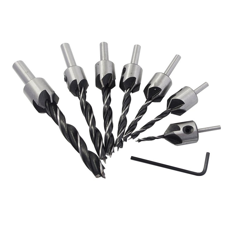 Yakamoz Countersink Drill Bits, Set of 7pcs HSS Countersink Drill
