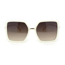 SA106 Lion Emblem Diva Oversize Rectangle Butterfly Luxury Fashion Sunglasses Ivory Gold - Brown