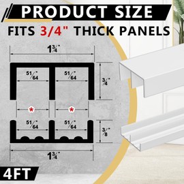 Landical 2 Set 4ft White Plastic Sliding Door Track Set for 3/4" Thick Panels Closet Glass Doors Include 2 Pcs Top Bottom Sliding Cabinet Track for Cabinet Window